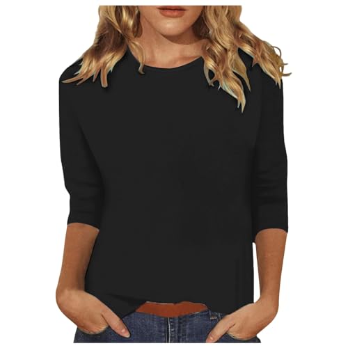 Oberteile Damen Frühling Sommer Sport Casual Tshirt 3/4 Arm Shirt Rundhals Basic Blusenshirt Sommerbluse Schicke Pullover Tshirt Elegant Tunika Tops 00b Black S von Generisch