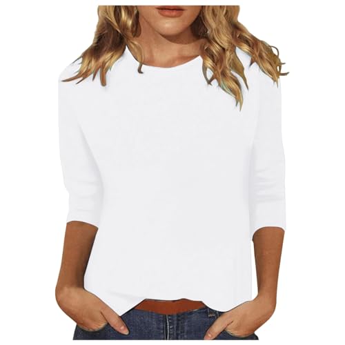 Oberteile Damen Frühling Sommer Sport Casual Tshirt 3/4 Arm Shirt Rundhals Basic Blusenshirt Sommerbluse Schicke Pullover Tshirt Elegant Tunika Tops 00b White L von Generisch