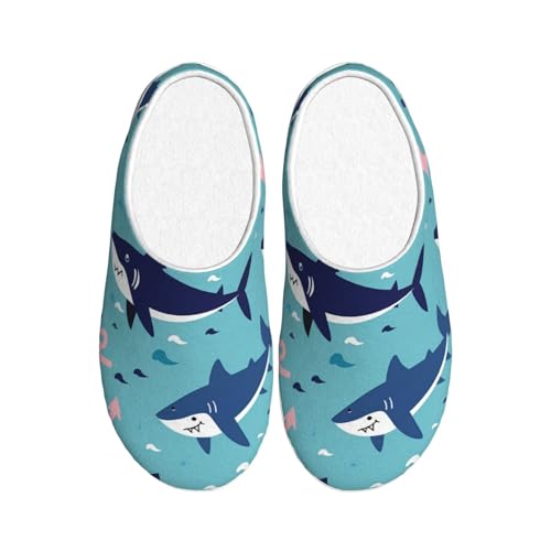 Ocean Shark Anchor Damen Hausschuhe Flanell Haus Pantoffeln für Herren Meer Nautisch rutschfeste Warme Winterschuhe für Indoor Outdoor, mehrfarbig, X-Small Men/ X-Large Women von Generisch