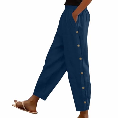 Offers of The Day Today,Leinenhose Damen Leicht Leinen Sommerhose Loose Freizeithose Elastizität Waist Yogahose Stoffhose Casual Schlupfhose Jogginghose Straight Bein Frauen Hosen Stretch Mit Taschen von Generisch