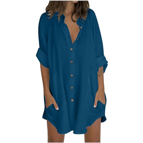 Offers of the Day Today,Bluse Damen Baumwolle Leinen Oberteile Musselin Bluse Damen Hemd Langarmshirt Hemden Blusen Lässige Hemdbluse Tops V-Ausschnitt Sommer Strandhemd Hemdbluse Leinenbluse von Generisch