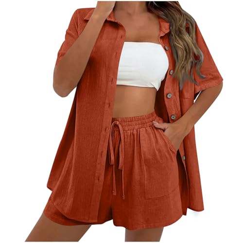 Offers of the Day Today,Sommer Zweiteiler Damen Elegant Musselin Set Damen Sommer Musselin Bluse Und Shorts Aesthetic Y2K Lounge Set Baumwolle Sportanzug Oversize Freizeitanzug Outfit Musselin Bluse von Generisch