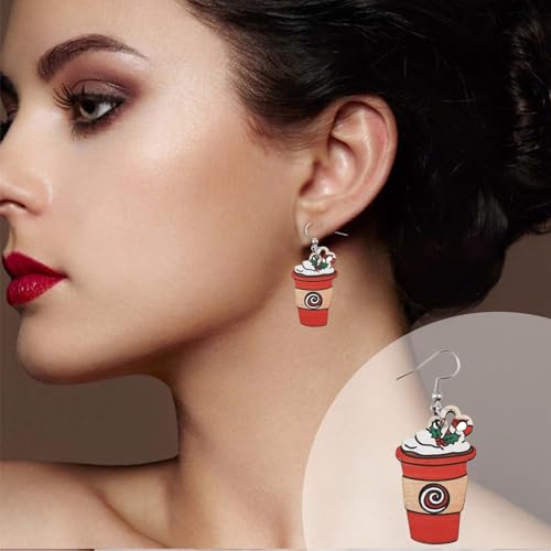 Ohrclips Mädchen Weihnachtsmütze, Weihnachtsbaum, Schneeflocke, Milchtee-Kaffee-Ohrringe, Weihnachten, Neujahr, Weihnachtsschmuck Dangle Urlaub Ohrringe (Watermelon Red, 5. 5cm) von Generisch
