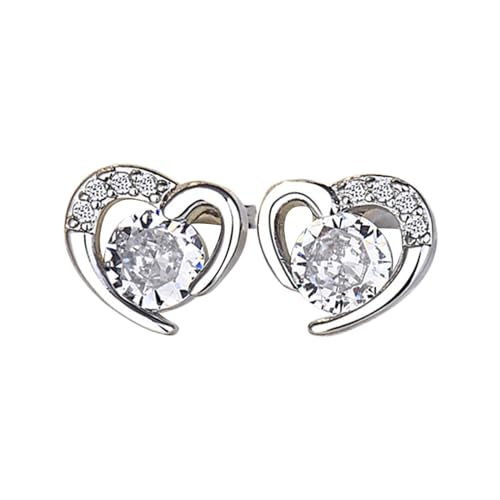 Ohrclips für Mädchen, Silber 925 Klein Ohrringe Ohrstecker Herz Hypoallergen Ohrringe Zirkon Liebes-ohrringe Zierlich Herzförmigen Geschenk für Damen Frauen Freundin Mama (Weiß) von Generisch
