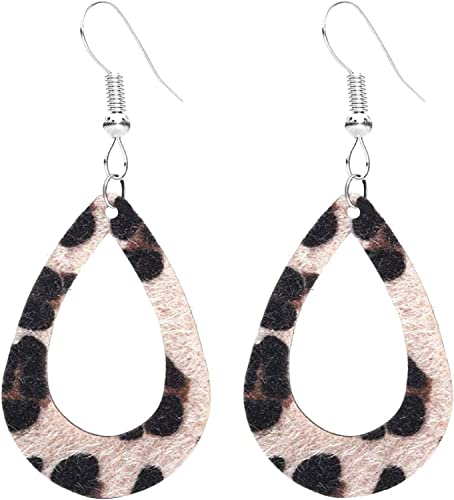 Ohrhänger aus Kunstleder, leicht, Leopardenmuster, Tropfenform, baumelnder Ohrring, leichte Hakenohrringe für Damen, Modeschmuck, Geschenk von Generisch