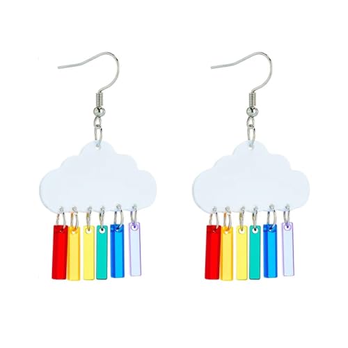 Ohrhänger mit Wolken-Regenbogen-Motiv, 6cm x 3cm, Edelstahl von Generisch