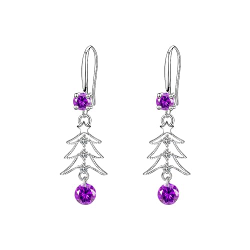 Ohringe Weihnachtsbaum Glocke Ohrringe Weihnachten kreative Urlaub Party Ohrringe Schmuck Creolen Frauen Stecker Silber 925 (Purple, One Size) von Generisch