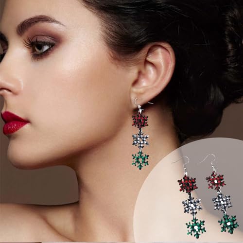 Ohrklipser Kinder Weihnachten Baum Plaid Schneeflocke Triple Anhänger Ohrringe Acryl Doppel Ohrringe Schmuck Baumeln Anime Süßigkeite (8. 8cm) von Generisch