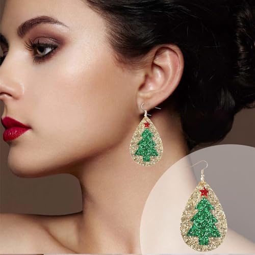 Ohrklipser Kinder aus Kunstleder mit Pailletten, glitzernd, dreilagig, mit Pailletten, PU-Ohrringe für Damen Ohrringe Weihnachtsohrringe (Watermelon Red, 9. 2cm) von Generisch