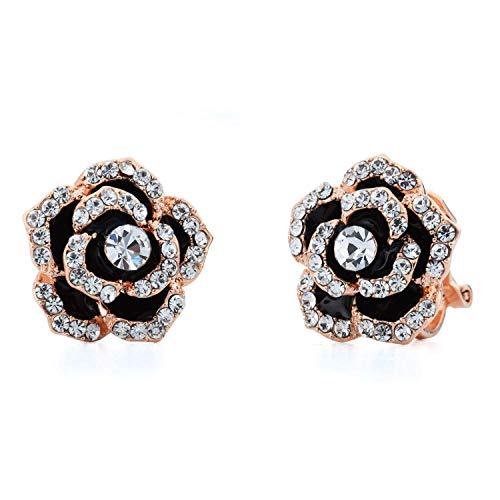 Ohrring Clip 1 Paar Vergoldet Rose Blume Strass Ohrclip Ohrringe Schmuck für Frauen Mädchen Lady Haltbarkeit von Generisch