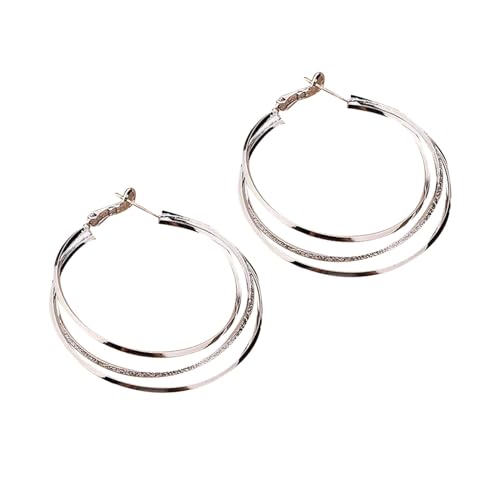 Ohrringe Armband Silber Temperament Fan Übertrieben Multi Layer Große Ohr Hoop Silber Nadel Creolen Temperament Weiblich Quadratische Diamantohrringe (Silver, One Size) von Generisch