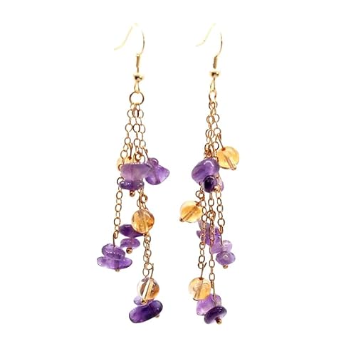 Ohrringe Aus Natürlichem Kristall Edelstein, Amethyst Trommelstein, Perlen, Lange Quaste, Ohrhänger, Trendiger Süßer Sommerschmuck für Frauen und Mädchen von Generisch
