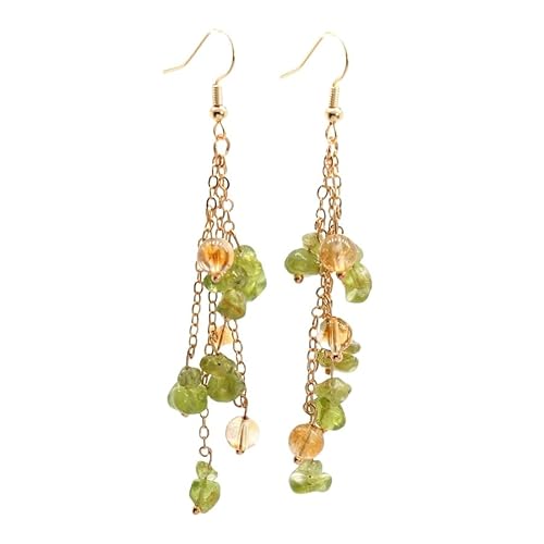Ohrringe Aus Natürlichem Kristall Edelstein, Peridot Trommelstein, Perlen, Lange Quaste, Ohrhänger, Trendiger Süßer Sommerschmuck für Frauen und Mädchen von Generisch