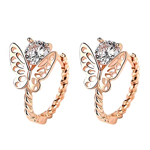 Ohrringe Damen Ohrhänger Ohrringe Hängend für Damen Kleine Schmetterlings-Ohrstecker Superglänzende Diamantohrringe Leichte Luxusohrringe Mattgoldene Ohrringe (Rose Gold, One Size) von Generisch