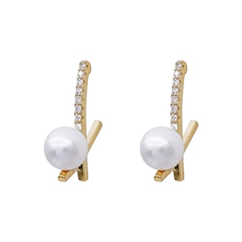 Ohrringe Damen Ohrhänger Ohrringe Hängend für Damen Mode Gekreuzte Perlenohrringe für Teenager-Mädchen Minimalistische Piercing-Ohrstecker Trendige Ohrringe M Ohrringe (Gold, One Size) von Generisch