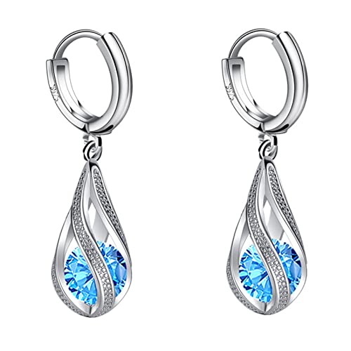 Ohrringe Damen Ohrhänger Ohrringe Hängend für Damen Mode Mode Ohrringe Edelstahl Runde Ohrringe Frauen Kreative Ohrringe Baumelnde Kristall Ohrringe Magnetische Creolen Für Männer (Blue, One Size) von Generisch