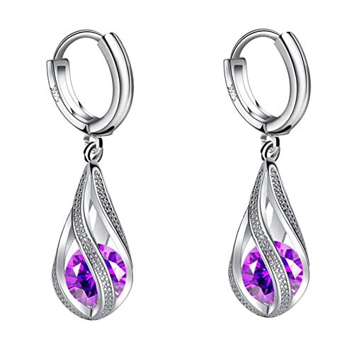 Ohrringe Damen Ohrhänger Ohrringe Hängend für Damen Mode Mode Ohrringe Edelstahl Runde Ohrringe Frauen Kreative Ohrringe Baumelnde Kristall Ohrringe Magnetische Creolen Für Männer (Purple, One Size) von Generisch