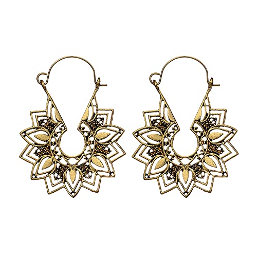 Ohrringe Damen Ohrhänger Ohrringe Hängend für Damen Retro-Mathematik Halbkreis Muster Ohrringe Geschnitzte Blumen Fan geformte Ohrringe Gold Noble Ohrring-Accessoires Ohrringe C C (C, One Size) von Generisch