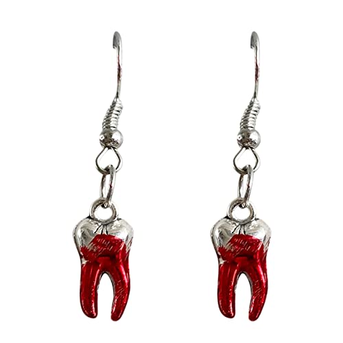 Ohrringe Edelstahl Zirkonia Axt Zähne Ohrringe Für Frauen Mädchen Blut Gedruckt Gothic Scissor Ohrringe Halloween Party Horror Ohrringe Front Back Ohrringe (D, One Size) von Generisch