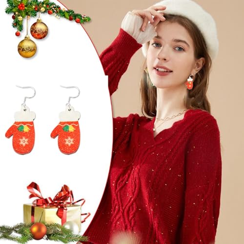 Ohrringe Geschenke für Damen und Weihnachtshandschuhe mit Anhängern für festliche Weihnachtsohrringe Weihnachts Ohrringe (A, 6X3cm) von Generisch