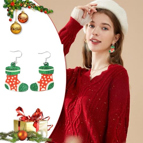 Ohrringe Geschenke für Damen und Weihnachtshandschuhe mit Anhängern für festliche Weihnachtsohrringe Weihnachts Ohrringe (C, 6X3cm) von Generisch