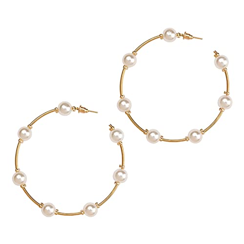 Ohrringe Hängend Damen Weihnachten Valentinstag Kleine große Creolen Kreis Perlen Ohrringe dünn baumeln Gold Silber Elegante Hochzeit Frauen Zubehör Modische Creolen Für Damen (Gold, One Size) von Generisch