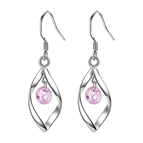 Ohrringe Hängend Damen Weihnachten Valentinstag Zirkon-Ohrringe für Teenager-Mädchen, minimalistische Piercing-Ohrstecker, Trendige Ohrringe Ovale Ohrringe Silber (Pink, One Size) von Generisch