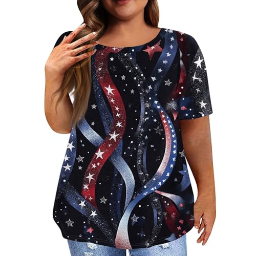 Ohrringe Ketten Ein lockeres, lässiges und modisches Plus-Size-Top mit bedrucktem Rundhalsausschnitt für Damen Tops Mit Spitze (Black, M) von Generisch