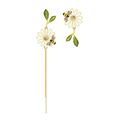 Ohrringe Mädchen Antiallergisch Kette, für Damen, Teenager, Gänseblümchen, Blumen, Biene, asymmetrisch, Quaste, Ohrhänger Gerade Ohrringe Für (Beige, One Size) von Generisch