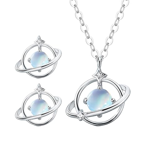 Ohrringe Mädchen Buchstaben Silver Color Creative Blue Zircon Planet Stud Earrings & Necklaces Sets Wedding Jewelry Kristall Kronleuchter Ohrringe (GD3, One Size) von Generisch