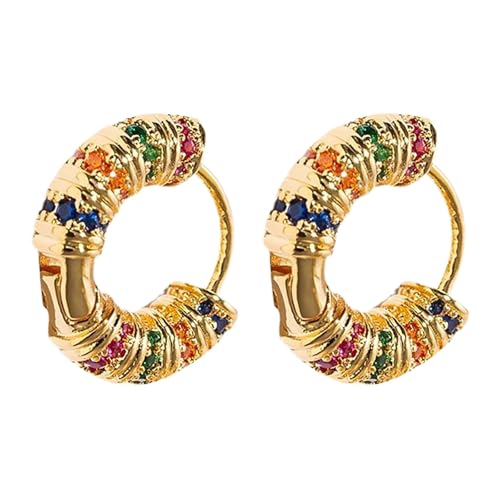 Ohrringe Stahl Hänger Colorful Zirconia Wrap Earrings Setting Delicate Earrings Ohrringe Silber 925 Creolen Breit (Gold, One Size) von Generisch