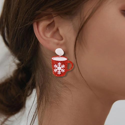 Ohrringe Weihnachtskugeln Handschuhe Wasser Tasse Acryl Stud Ohrringe Kleine Frische Weihnachtsohrringe (A, 4. 6x2cm) von Generisch