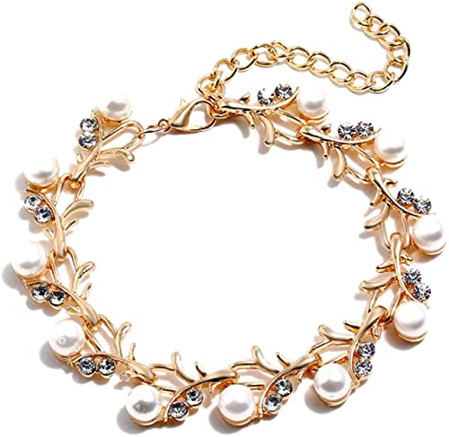 Ohrringe für Frauen und Mädchen, elegante Kunstperlen-Halskette, Ohrringe, Armband, Brautschmuck, Geschenk – ArmbandLanglebigkeit von Generisch