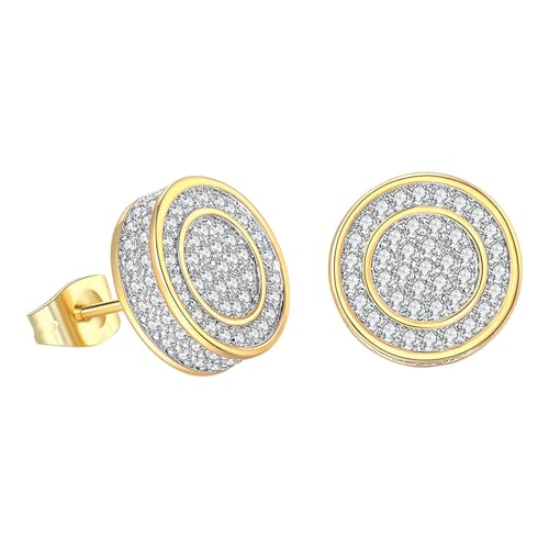 Ohrringe mit Schraubverschluss, vergoldet, 5A+, Zirkonia, rund, Schraubverschluss und Ohrringe, Einheitsgröße, Metall, Kein Edelstein von Generisch