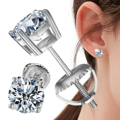 Ohrstecker | 2 Karat Laborgezüchtete Edelstein Ohrstecker - 1 Paar Eleganter Silberschmuck Perfekt Für Geburtstag Dating Reise Strandurlaub Weihnachten Freundin von Generisch