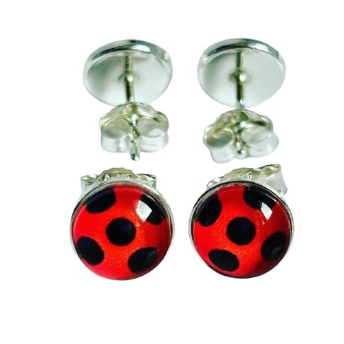 Ohrstecker 925er Silber Echtschmuck Marienkäfer Ladybug rot schwarz Punkte (8mm) von Generisch