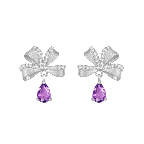 Ohrstecker Aus Massivem 925Er Sterlingsilber mit Funkelnden Zirkonia Schleifen für Damen und Teenager Citrin Ohrhänger mit Schleife Party und Weihnachtsschmuck für Mütter Ehefrauen und Mädchen von Generisch