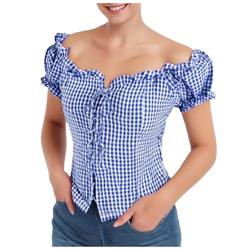 Oktoberfest Bluse Damen Kariert Trachtenblusen Outfit Trachtenbluse Weiß Rot Trachtenshirt Trachtenhemd Trachten Oberteil Trachtenmieder Trachtenbluse Karierte Bluse Oktoberfestbluse Hemd Kariert von Generisch