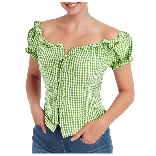 Oktoberfest Bluse Damen Kariert Trachtenblusen Outfit Trachtenbluse Weiß Rot Trachtenshirt Trachtenhemd Trachten Oberteil Trachtenmieder Trachtenbluse Karierte Bluse Oktoberfestbluse Hemd Kariert von Generisch