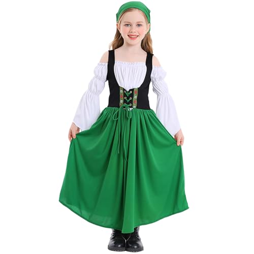 Oktoberfest Dirndl Kleid für Mädchen Dirndl Midi Trachtenkleid TLG Kinderdirndl Dirndlbluse mädchen 158 Kleid Trachtenbluse Schürze in Beere hochwertige bayerische Tracht von Generisch