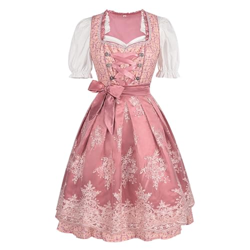 Oktoberfest Dirndlkleid Damen Oktoberfest Dirndl Grün Midi Festlich Trachtenkleider Mit Spitze Retro Dirndlbluse Grosse Grössen Dirndlschürze Pink XXL von Generisch