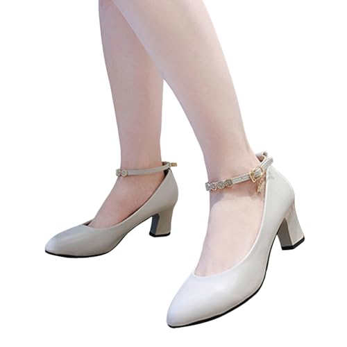 Oktoberfest Dirndlschuhe Damen Trachtenschuhe Trachtenschuhe Mit Absatz Klobige Tanzschuhe Brautschuhe Blockabsatz Ballerinas Elegante Schuhe Zum Dirndl Absatzschuhe Clip Schuhe (White, 41) von Generisch