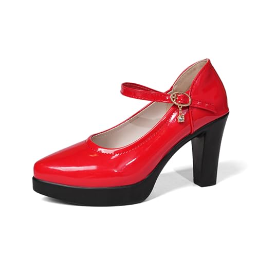 Oktoberfest Dirndlschuhe Damen Trachtenschuhe Trachtenschuhe Mit Absatz Klobige Tanzschuhe Brautschuhe Blockabsatz Ballerinas Elegante Schuhe Zum Dirndl Absatzschuhe Schuhe Für Lose Einlagen (Red, 35) von Generisch
