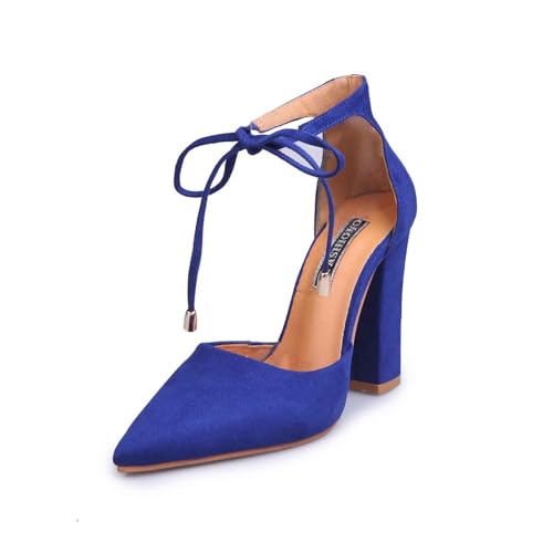 Oktoberfest Elegante High Heels für Damen, stilvolle Schnürschuhe mit spitzer Zehenpartie klobigen Absätzen für vielseitigen Komfort Eleganz Ballerina Schuhe Damen 40 (Blue, 38) von Generisch