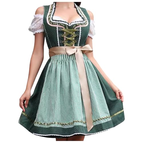 Oktoberfest Outfit, Dirndl Damen Midi Rot Trachtenkleid - Trachtenmode Trachtenrock Kleid Inkl. Dirndlbluse Dirndlschürze 3 Teilig Für Oktoberfest Kostüm Besondere Anlässe Festival Outfit Samt Spitze von Generisch