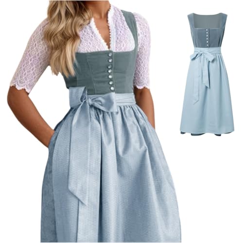 Oktoberfest Outfit Blau Samt, Dirndl Damen Lang - Dirndl Für Damen Grosse Grössen Midi Dirndlkleid Trachtenrock Komplettset Trachten Kleid Große Größen Trachtenkleid, Einfarbig von Generisch