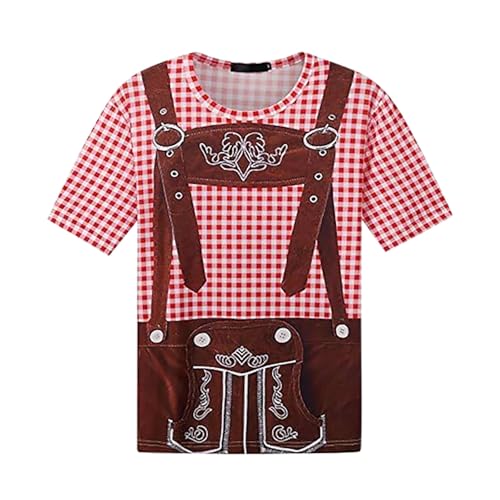 Oktoberfest T-Shirt Herren Witziges Wiesn Kariertes T-Shirt Männer Partyshirt im Trachtenstil Ideal für Volksfeste, Festivals, Bierzelte & Karneval (Red, XL) von Generisch