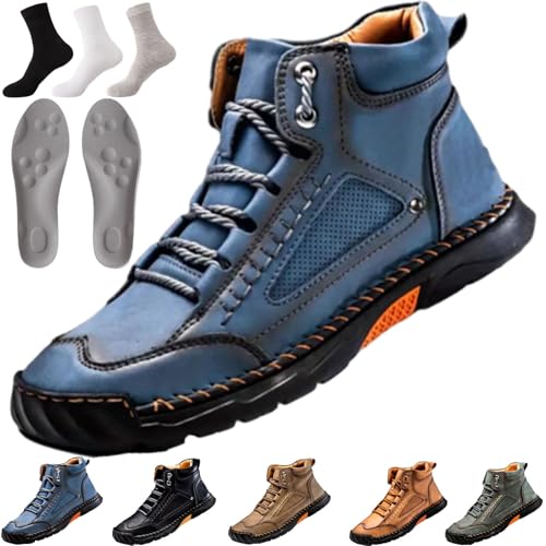 Olveros Schuhe, bequeme, handgefertigte Herren-Lederstiefel, wasserdicht, rutschfest, mit Fußgewölbeunterstützung (Dunkelblau, Erwachsene, Erwachsene, 45, Numerisch, EU Schuhgrößensystem, M) von Generisch