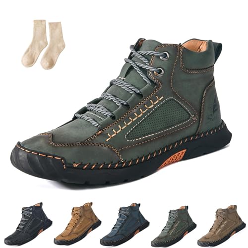 Olveros Stiefel, Bequeme Handgefertigte Lederstiefel für Herren Wasserdicht mit Fußgewölbeunterstützung Druckentlastung (Grün, DE, Erwachsene, Herren, 43, Numerisch, EU Schuhgrößensystem, M) von Generisch