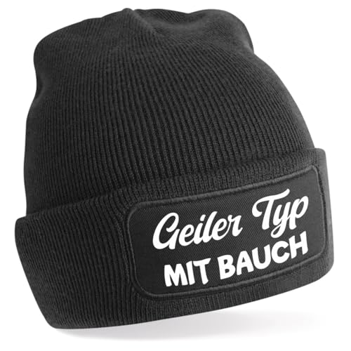 One Size Beanie, Mütze mit Spruch: Geiler Typ mit Glatze, oder Bauch, oder Bart (DE/NL/SE/PL, Alphanumerisch, Einheitsgröße, schwarz Geiler Typ mit Bauch) von Generisch